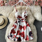 Cute A line floral dress short dress  774
