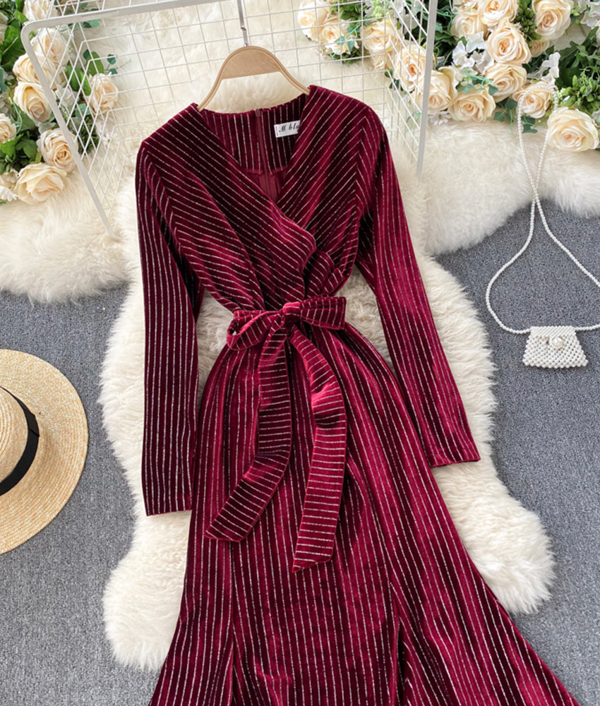 Elegant v neck velvet dress fashion dress  892