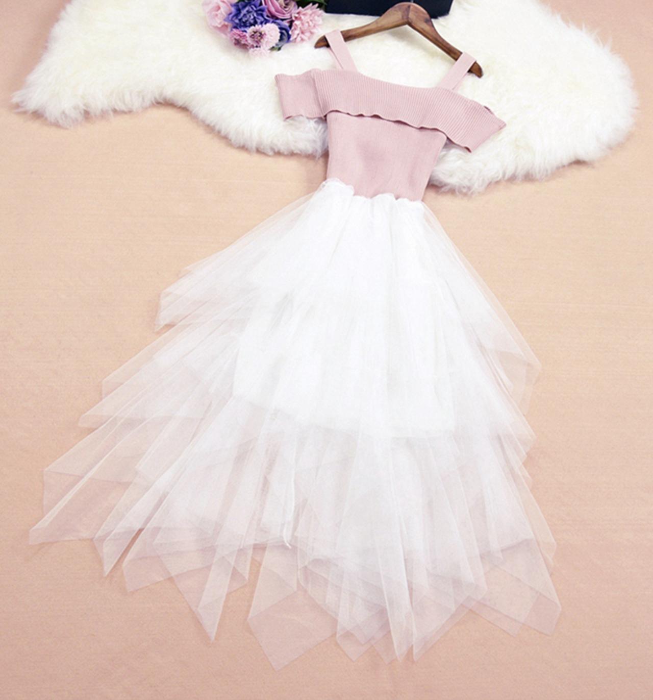 Süßes schulterfreies Kleid aus Tüll Modekleid 725