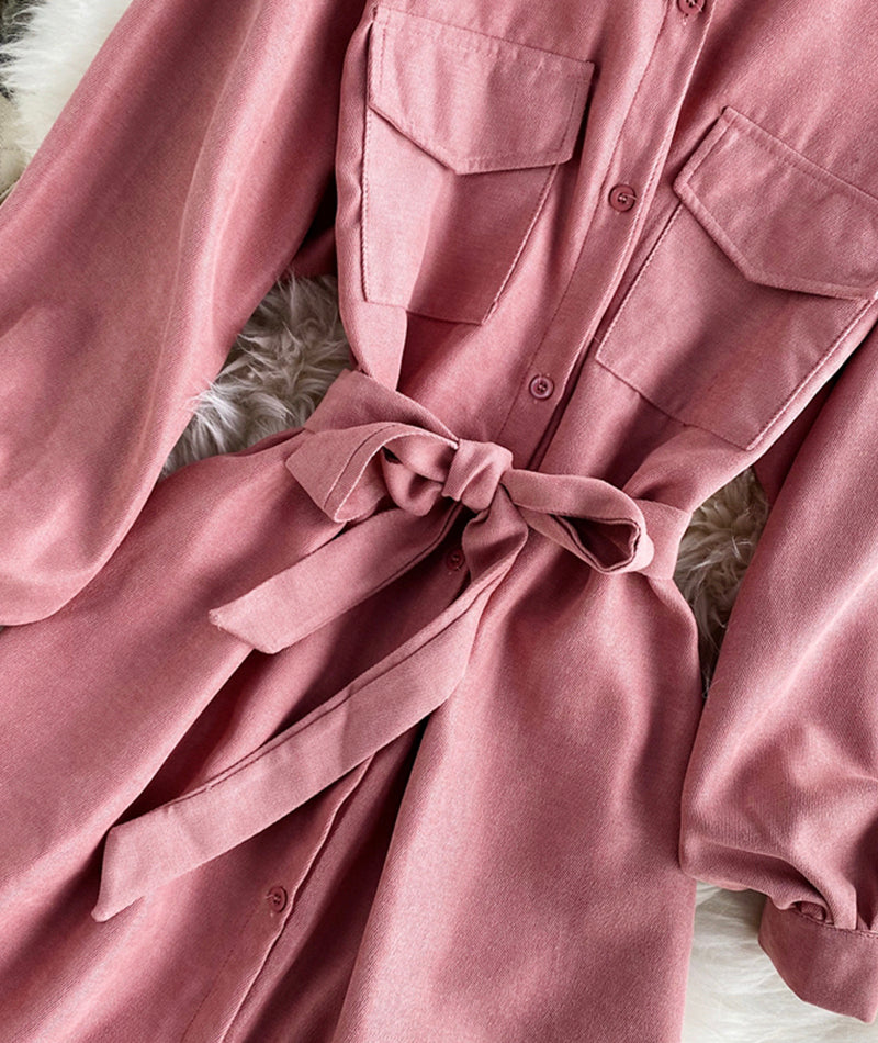 Robe chemise simple à manches longues 976