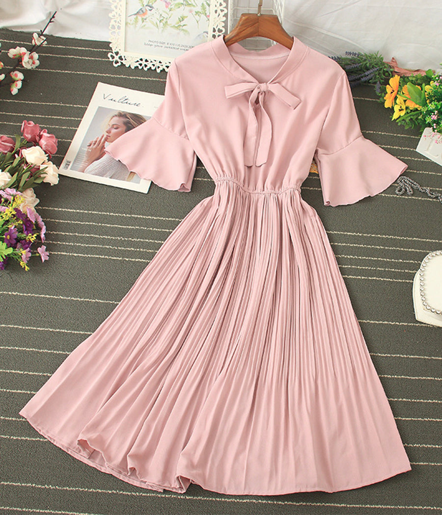 A line round neck short sleeve dress summer dress  1194