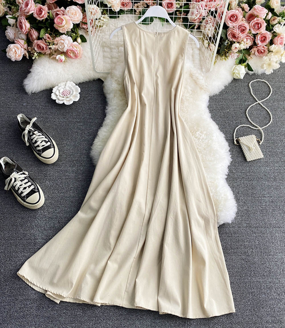 Einfaches A-Linien-Rundhalskleid Modekleid 841