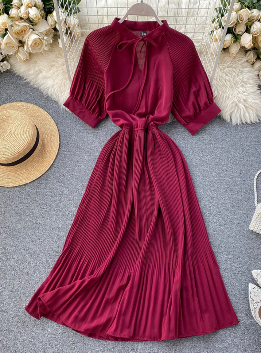 Simple A line pleated dress fashion girl short sleeve dress  1181