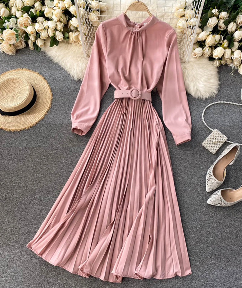 Simple A line long sleeve dress  979