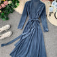 Elegantes Samtkleid mit V-Ausschnitt, Langarmkleid 914 