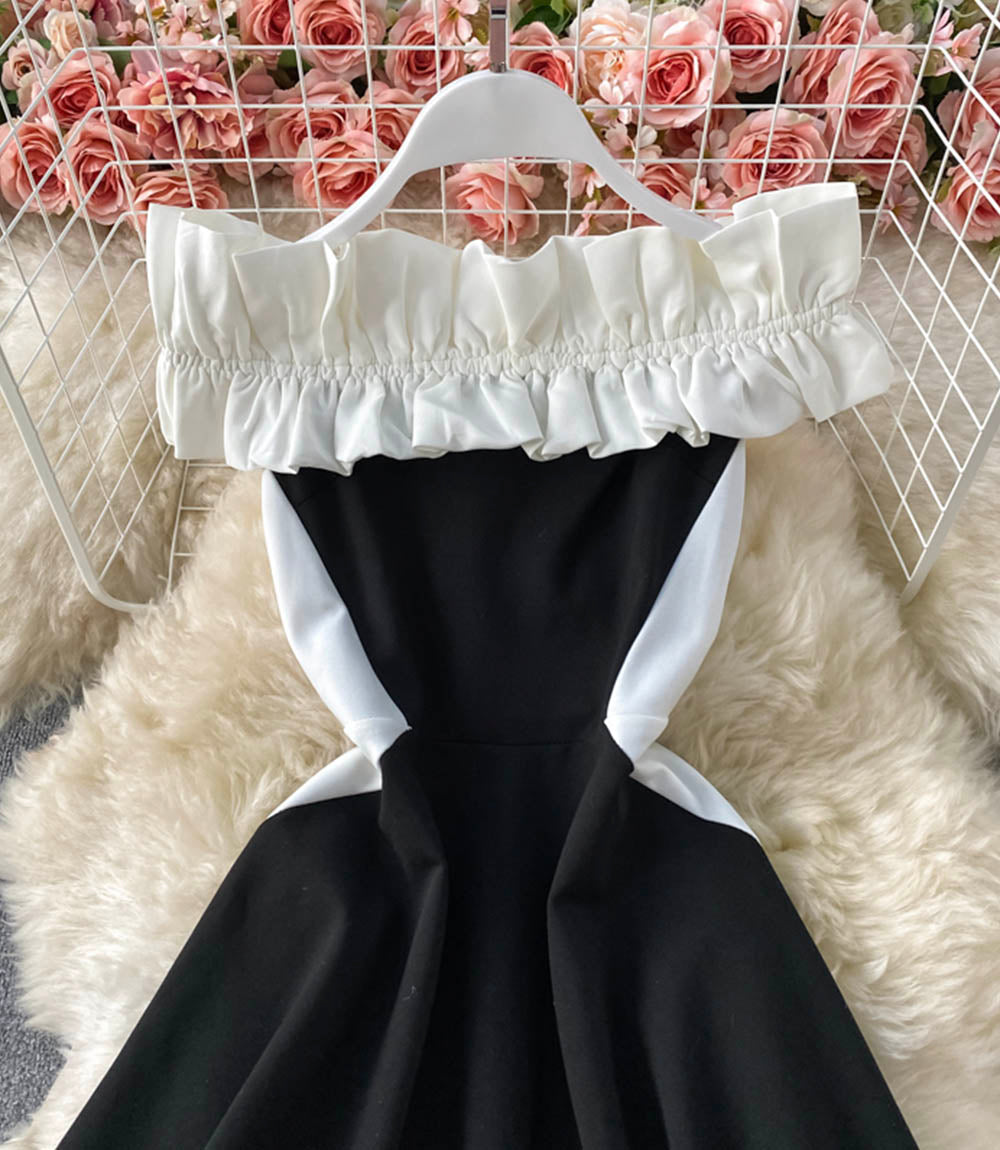 Süßes A-Linie kurzes Kleid schwarzes Kleid 855