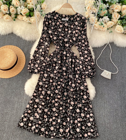 A line long sleeve floral dress  944