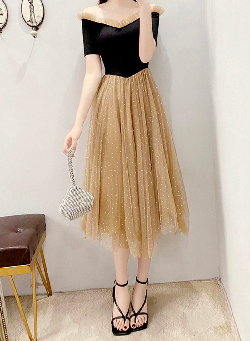 A line tulle short sleeve dress summer dress  1104
