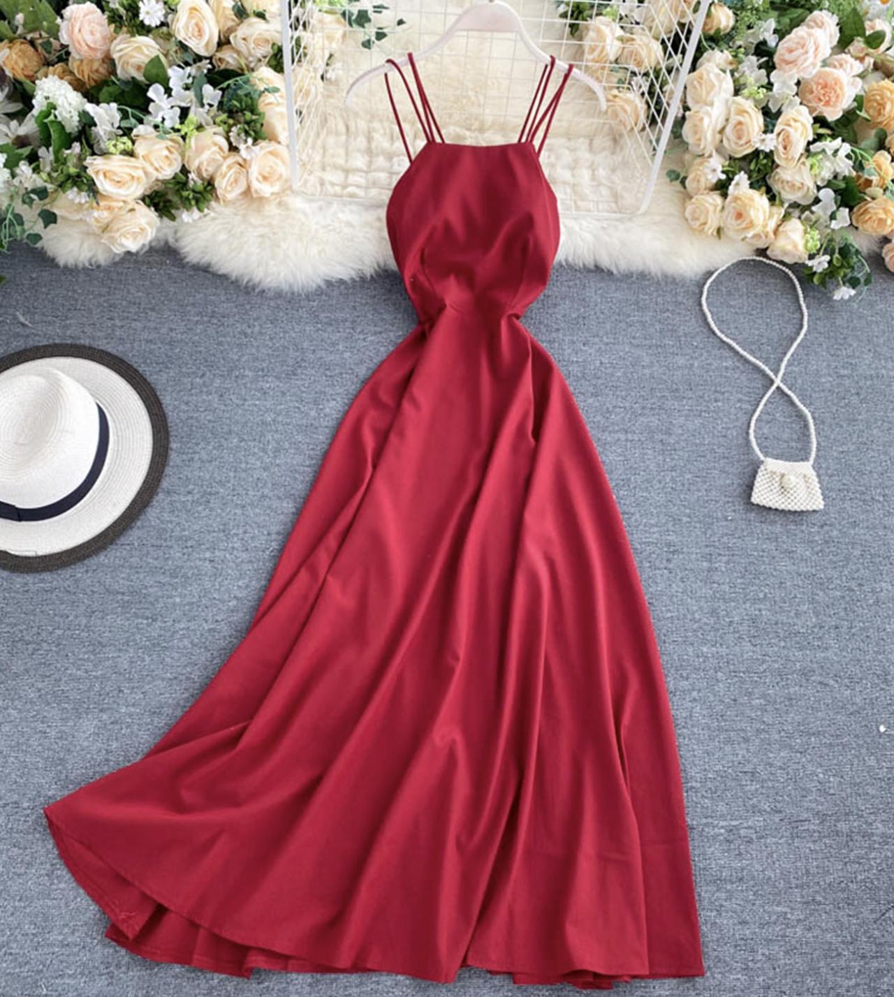 Simple A line backless dress  772