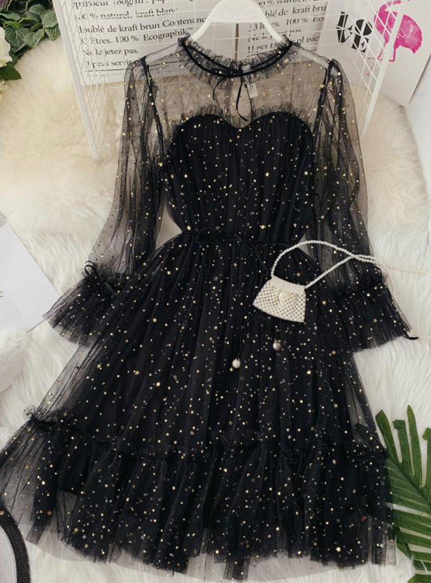 Schönes Tüll-Sterne-Pailletten-Kleid Sommerkleid 1176