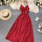 Simple A line v neck dress lace up dress  755