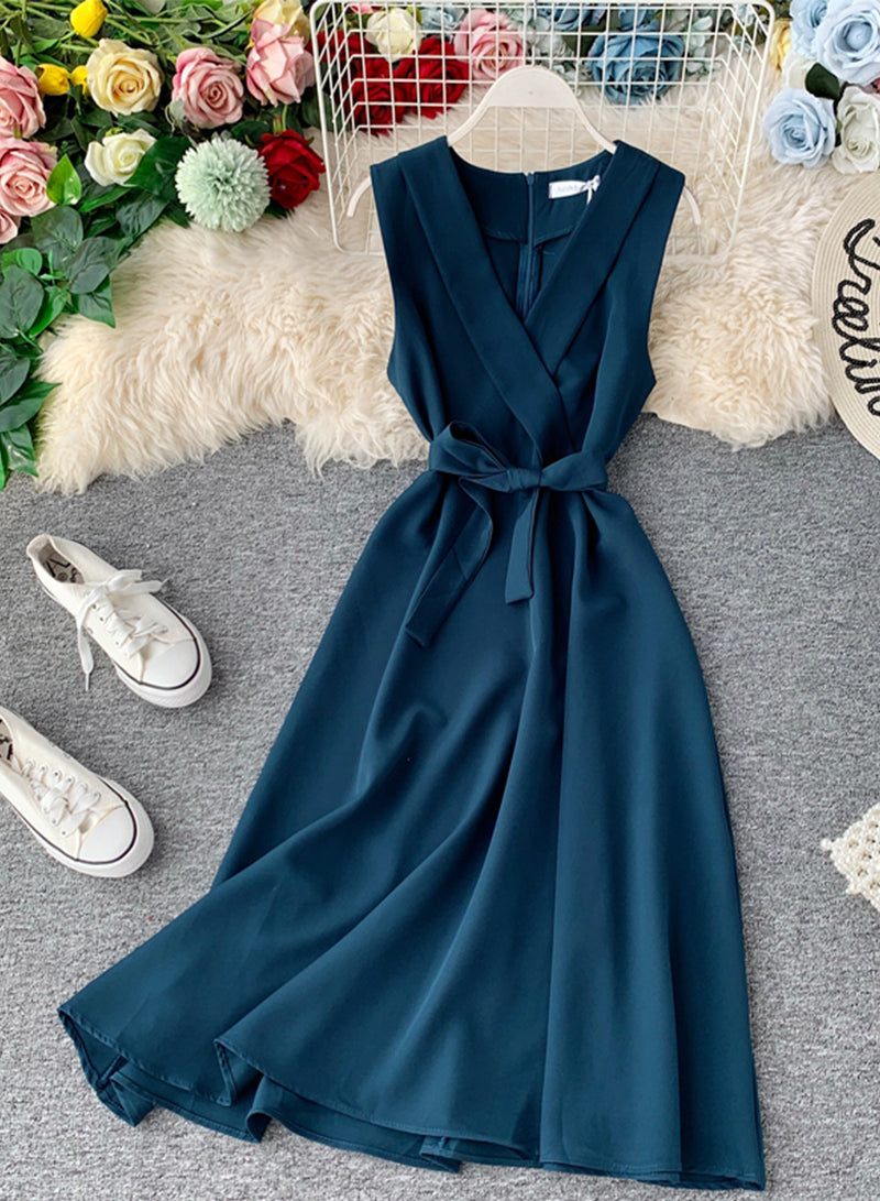 Elegant v neck sleeveless dress women's dress  1228