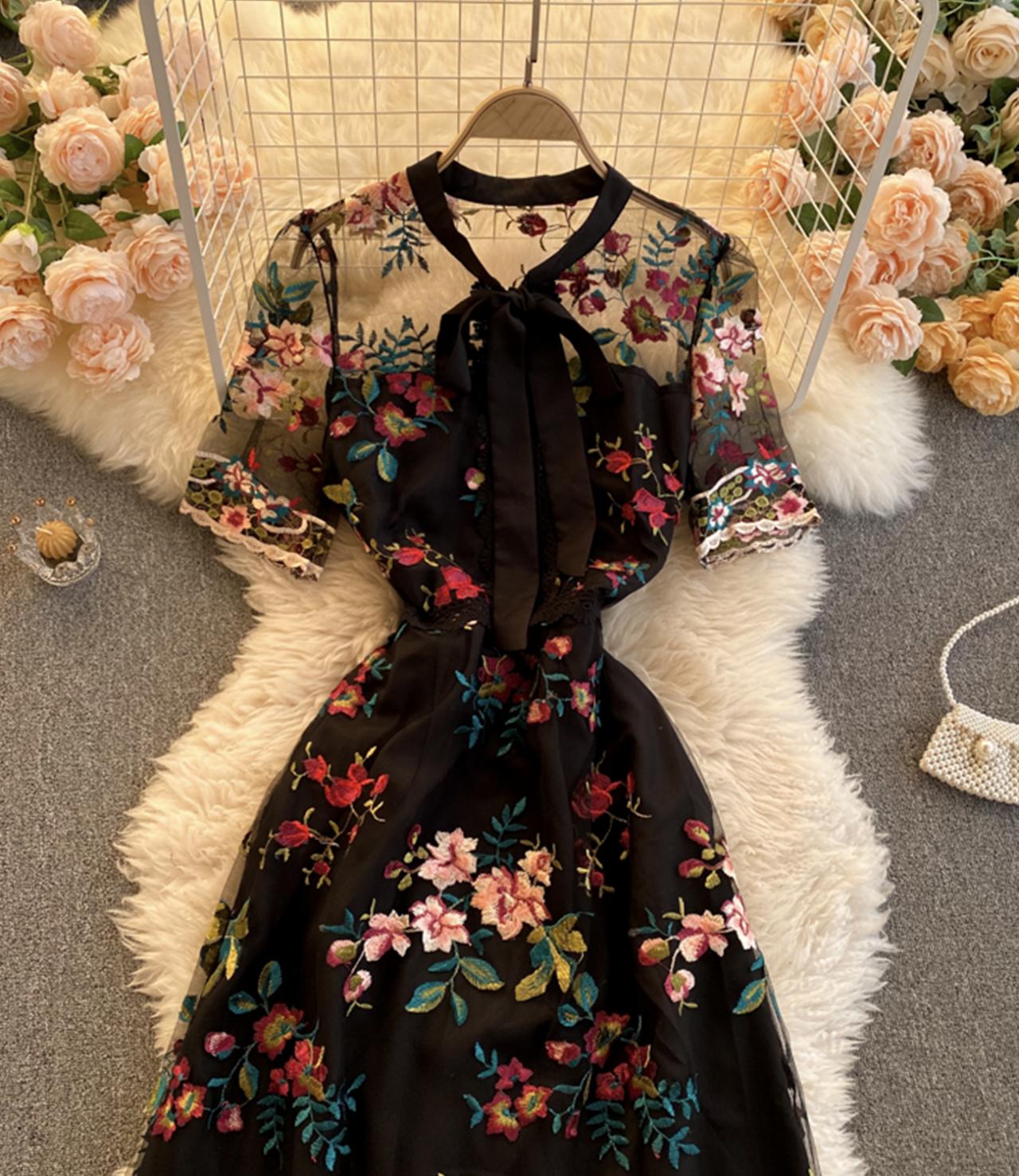 Cute A line dress with embroidery  829