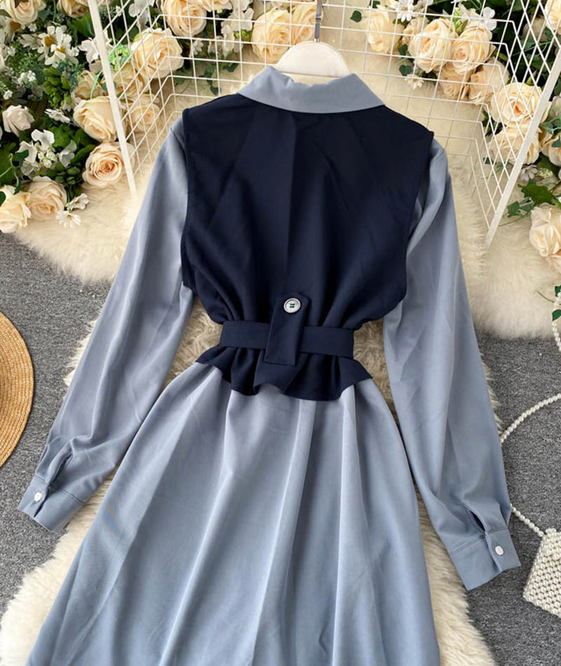 Fashionable vest + long sleeve shirt dress two pieces suit  1025