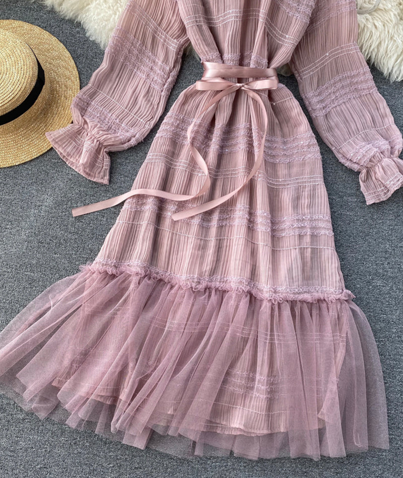 Einzigartiges langärmliges Kleid aus Tüll Modekleid 969
