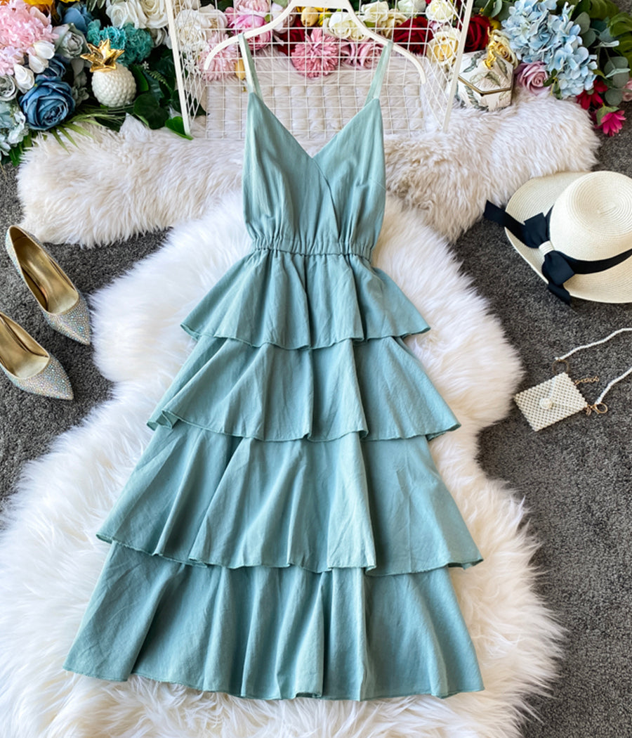 Midi-Maxi-Sommerkleid mit V-Ausschnitt und Spaghettiträgern 1231