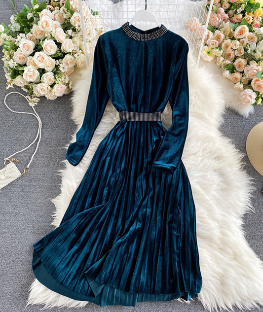 Robe élégante à manches longues en velours 963