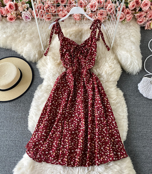 Süßes Blumenkleid in A-Linie, kurzes Kleid 875