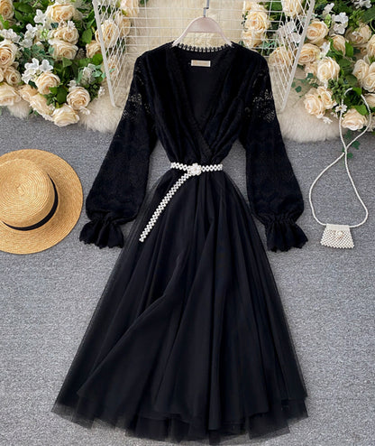 Blue tulle long prom dress blue evening dress  971