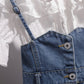 Cute white ruffled top + strap denim skirt  1278