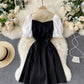 Black lace up short dress A line fashion dress  741