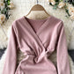 Stylish v neck long sleeve dress short dress  848