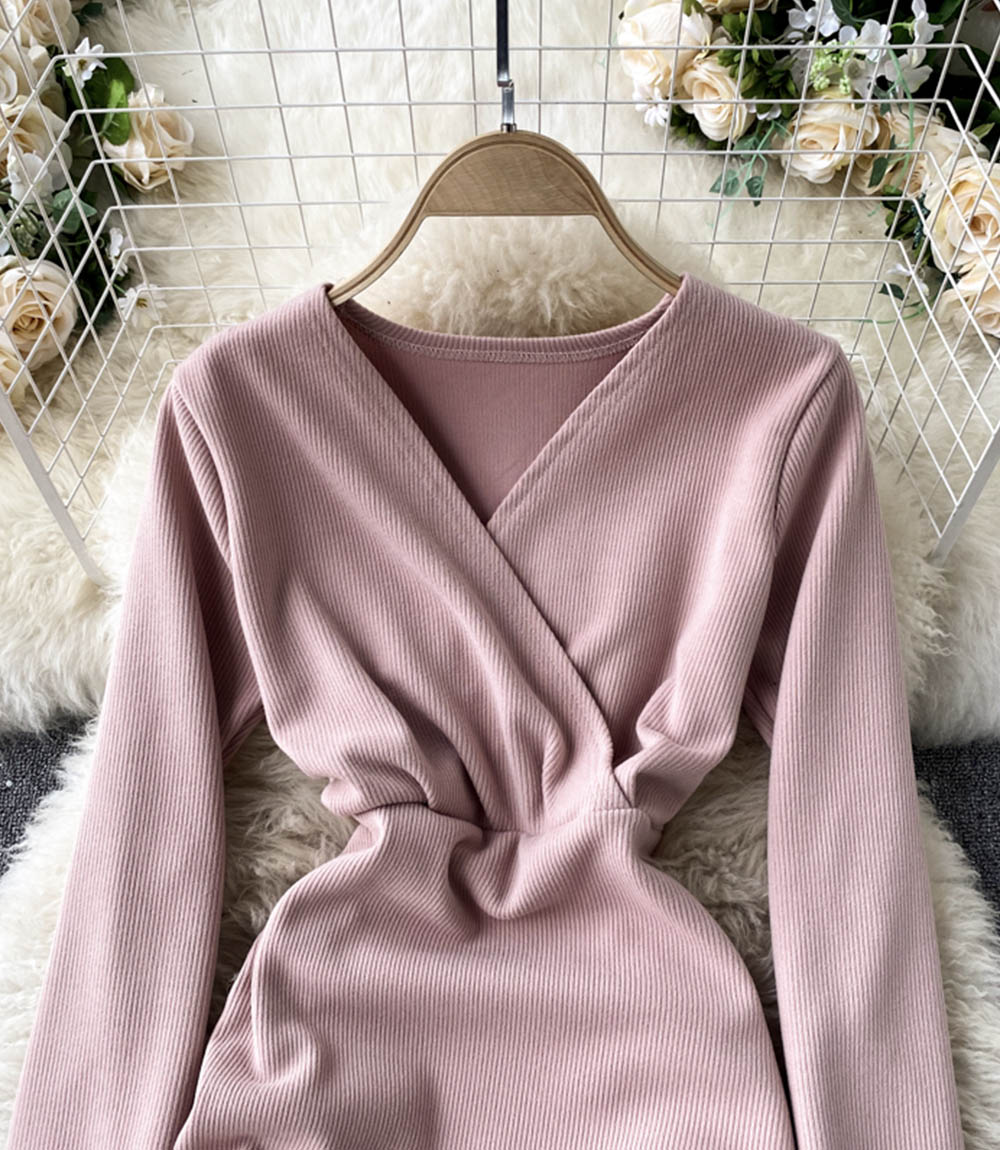 Stylish v neck long sleeve dress short dress  848