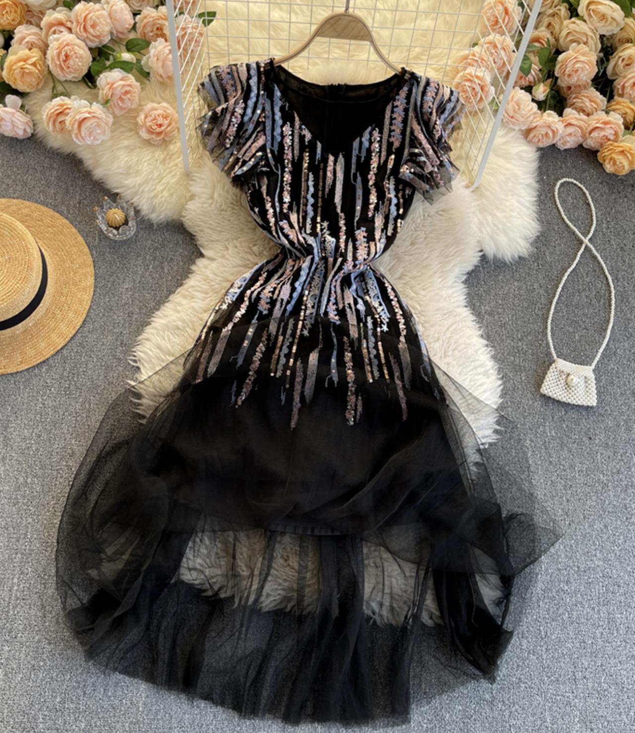 Black A line short dress fashion dress  749