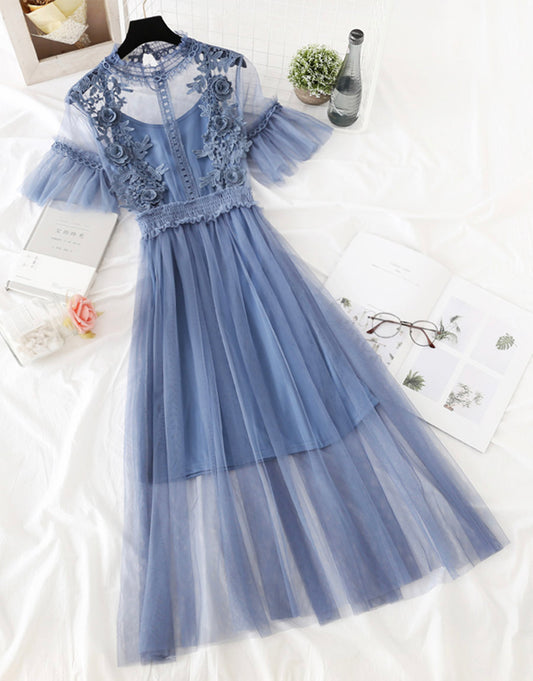 Süßes Sommerkleid aus Tüll mit Applikationen in A-Linie 1147 