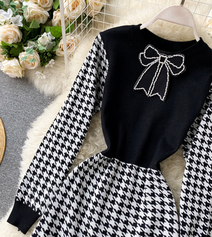 Fashionable stitching long sleeve dress  973