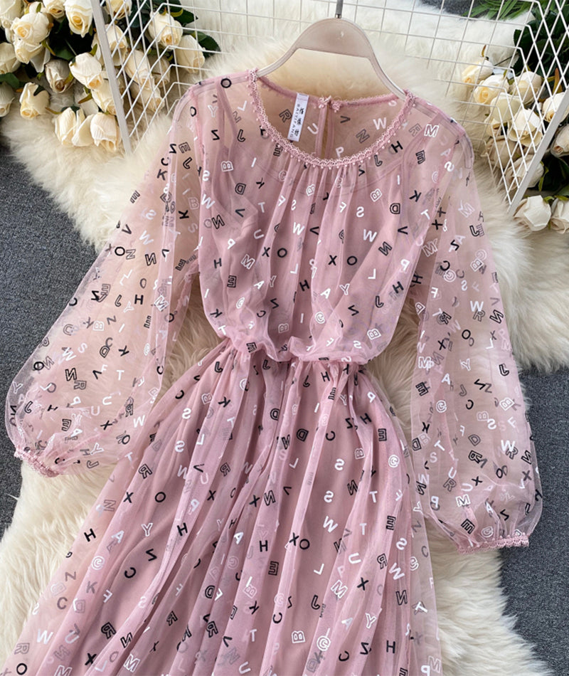 Cute A line letter dress long sleeve dress two pieces sets  1038