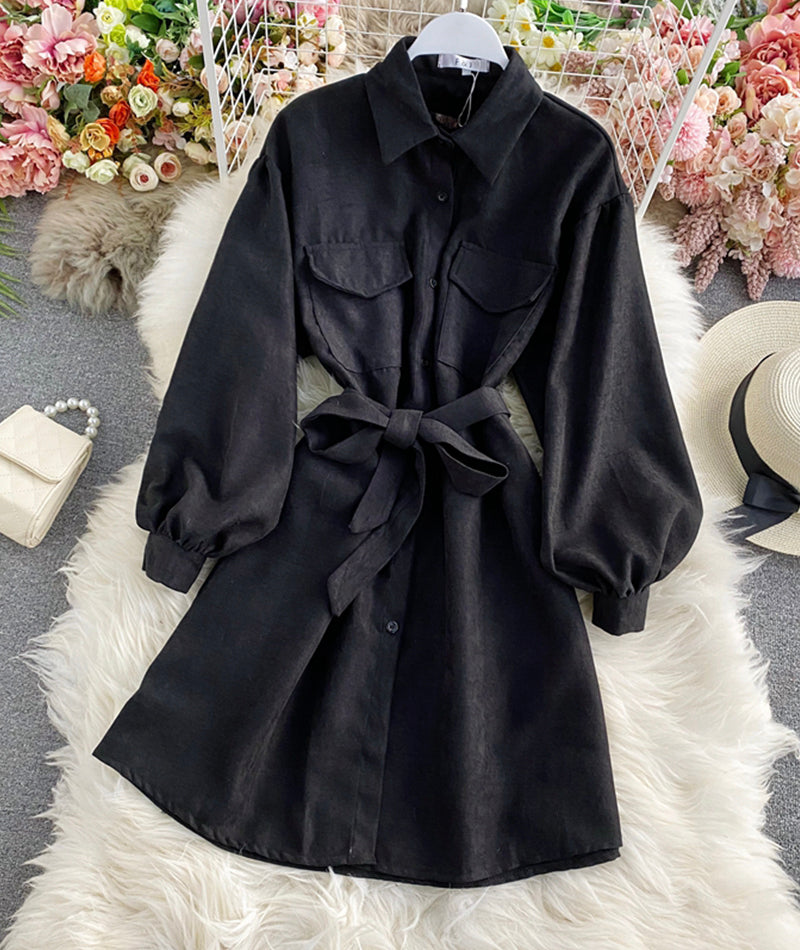 Robe chemise simple à manches longues 976