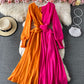 Unique color-blocking long-sleeved dress  869