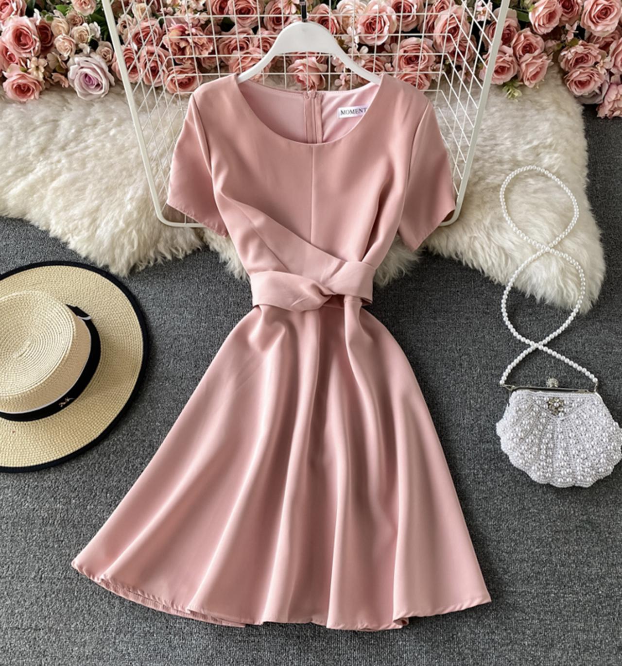 Cute A line round neck short dress  703