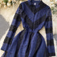 Blue lace long sleeve dress A line dress  1301