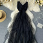 Robe en tulle noire à col en V, robe tendance 1121