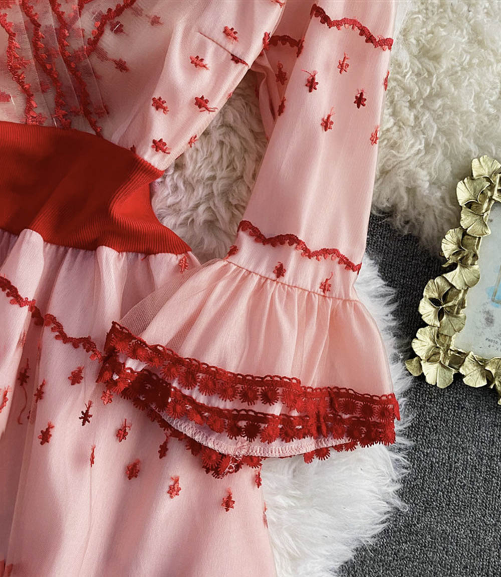 Pink A-Linie Spitze kurzes Kleid Modekleid 842