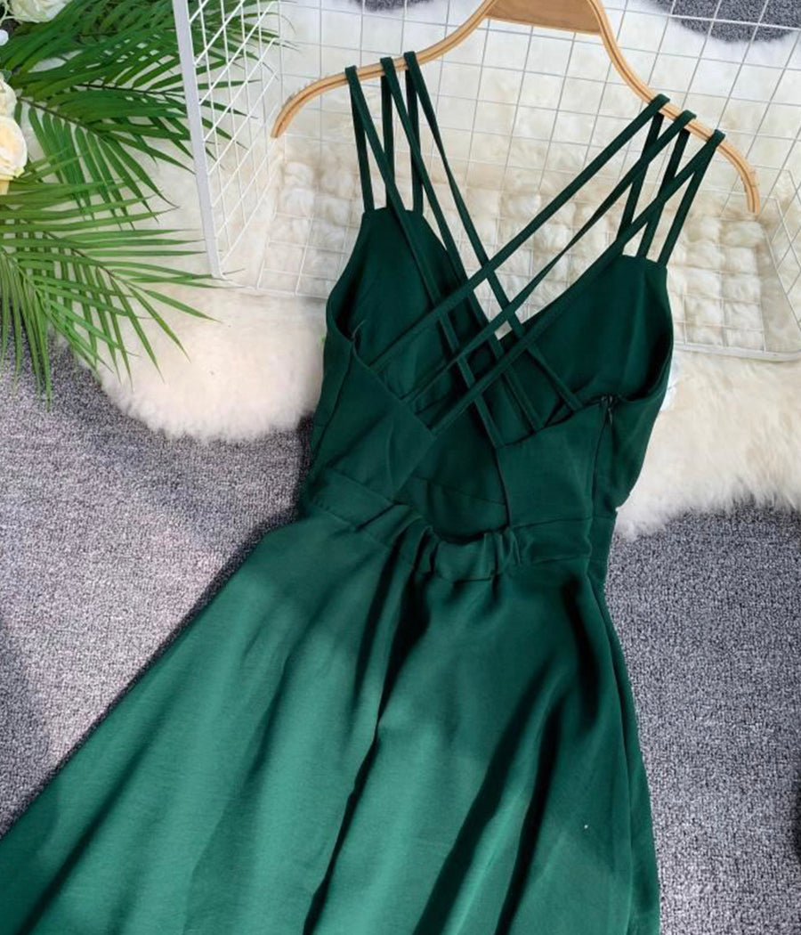 Women's dress A line v neck chiffon backless dress  1227