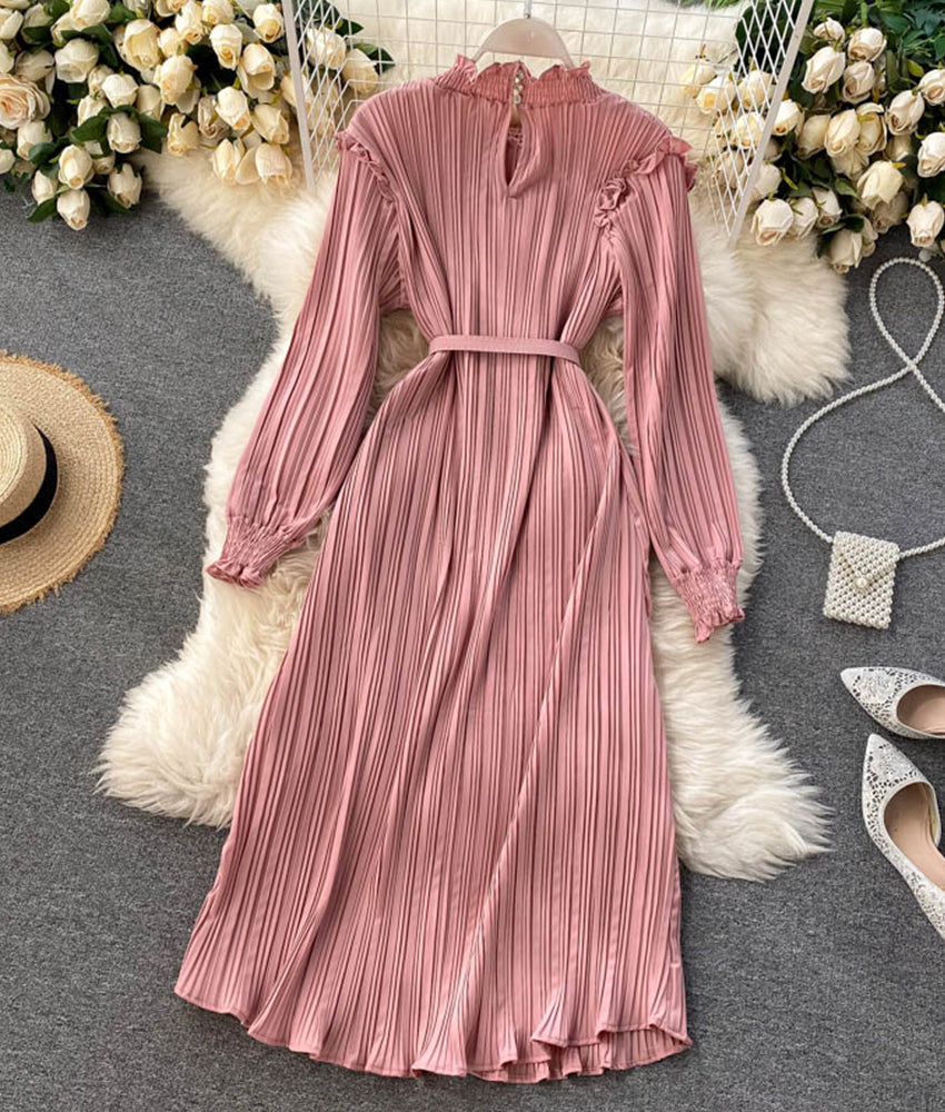 Einfaches A-Linien-Kleid mit langen Ärmeln, Modekleid 901