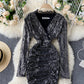 Stylish v neck sequins short dress party dress  906