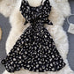 Black A line floral dress with bow  784