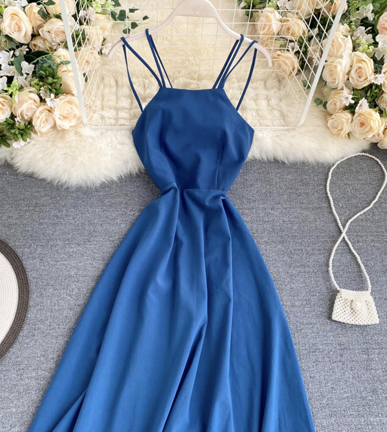 Simple A line backless dress  772