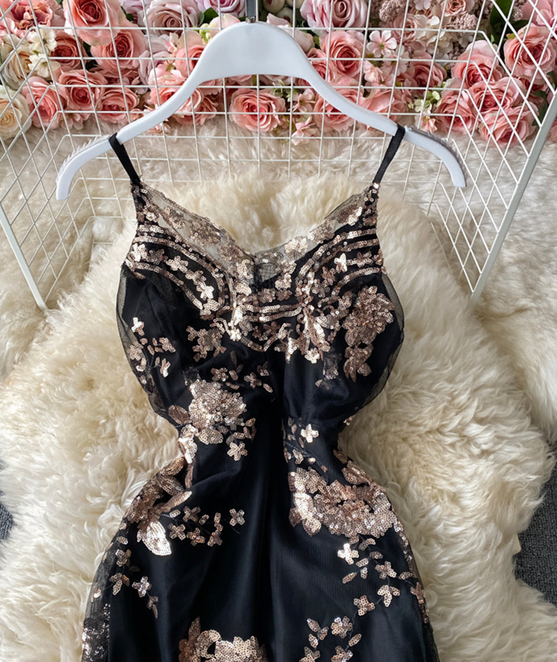 Black sequins short dress party dress  931