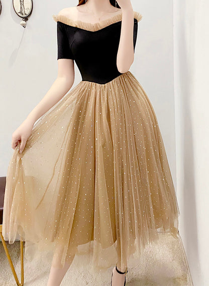 A line tulle short sleeve dress summer dress  1104