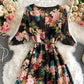 Black A line v neck floral dress  930