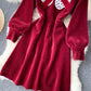 Lovely A line corduroy dress long sleeve lace dress  922