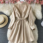Simple A line long sleeve shirt dress  874