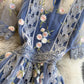 Robe courte en dentelle de haute qualité, robe trapèze bleue 796