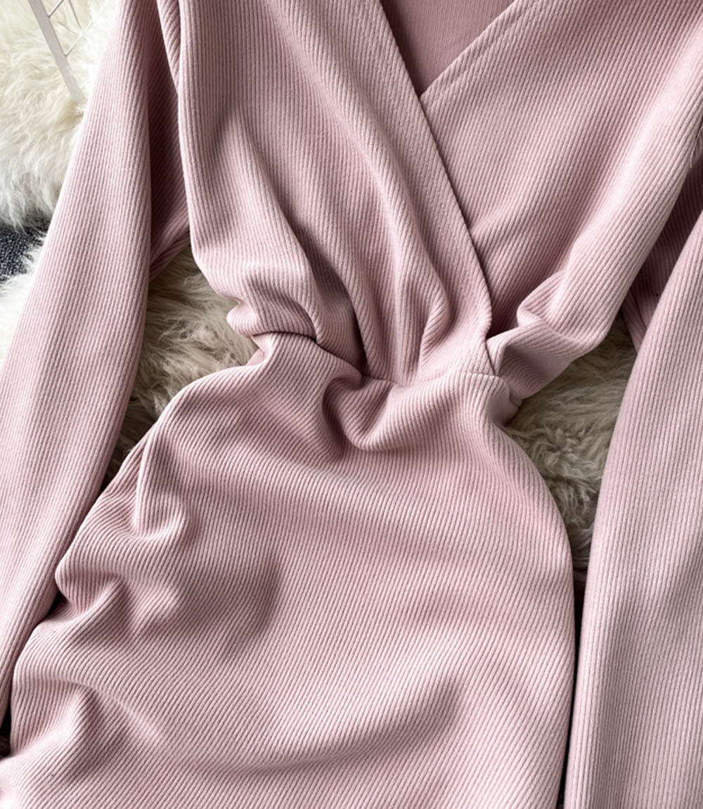 Stylish v neck long sleeve dress short dress  848