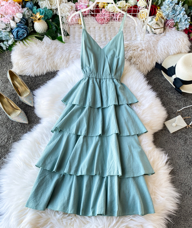 A line v neck backless dress women's dress  1058